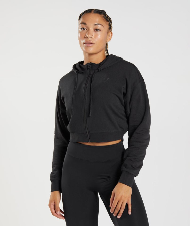 Women\'s Gymshark GS Power Cropped Zip Hoodie Black | CA D756N8